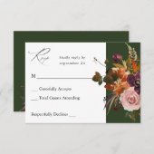 素朴金ゴールド、紫とピンクのフローラの食事なし – 緑V2 出欠カード (正面/裏面)