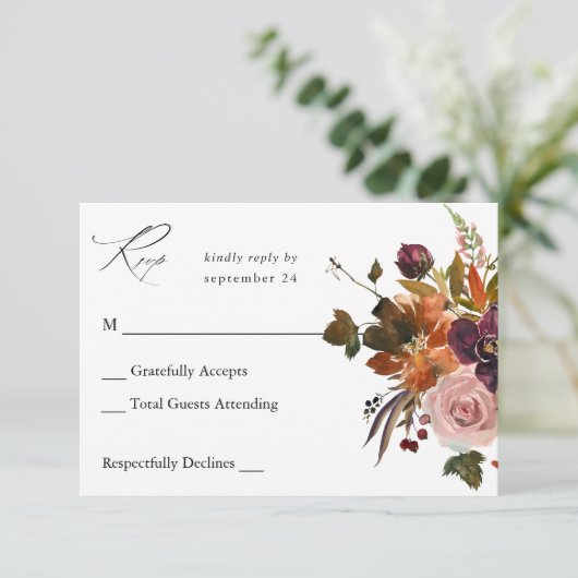 素朴金ゴールド、紫とピンクのフローラの食事v2 出欠カード (スタンド正面)