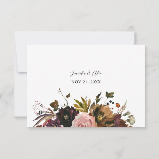 素朴金ゴールド、紫とピンクのフローラの食事v2 出欠カード (裏面)