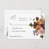 素朴金ゴールド、紫とピンクのフローラの食事v2 出欠カード (正面/裏面)