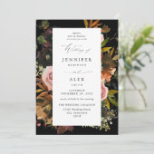 素朴金ゴールド、紫、およびピンクのフローラ4ブラック結婚 招待状 (スタンド正面)