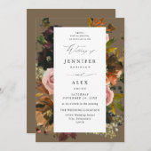 素朴金ゴールド、紫、およびピンクのフローラ4 – トープ結婚の 招待状 (正面/裏面)