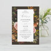 素朴金ゴールド、紫、およびピンクのフローラ4 – ブラウン結婚ズ 招待状 (スタンド正面)