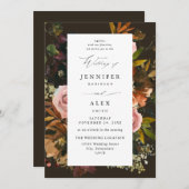 素朴金ゴールド、紫、およびピンクのフローラ4 – ブラウン結婚ズ 招待状 (正面/裏面)