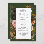 素朴金ゴールド、紫、およびピンクのフローラ4 – 緑結婚色 招待状 (正面/裏面)