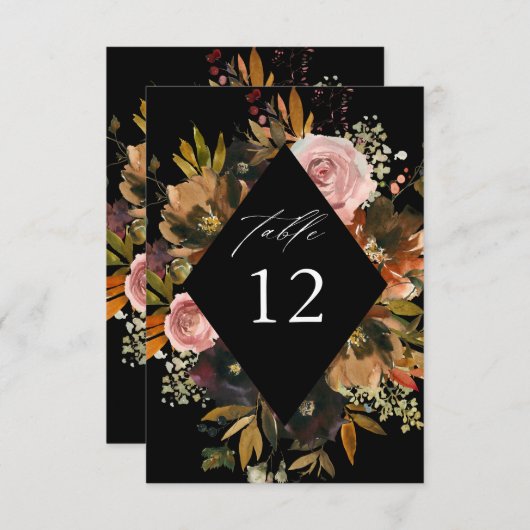 素朴金ゴールド、紫、およびピンクのフローラB表の番号 招待状 (正面/裏面)