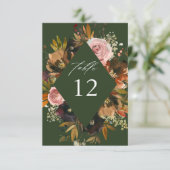 素朴金ゴールド、紫、およびピンクのフローラG表の番号 招待状 (スタンド正面)