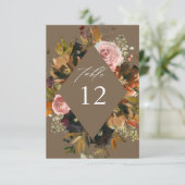 素朴金ゴールド、紫、およびピンクのフローラT表の番号 招待状 (スタンド正面)