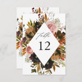 素朴金ゴールド、紫、ピンクのフローラ、テーブル番号 招待状 (正面/裏面)