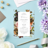 素朴金ゴールド、紫、ピンクフローラ4 アクリル招待状 (インサイチュ (ウェディング))