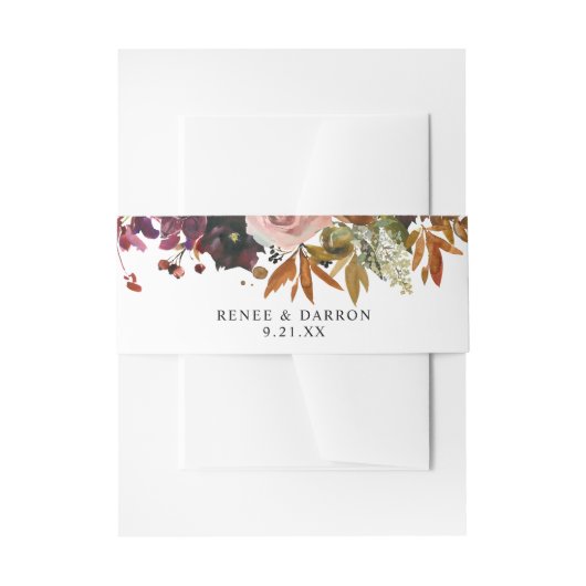 素朴金ゴールド、紫、赤面ピンクフローラ 招待状ベリーバンド (正面例)