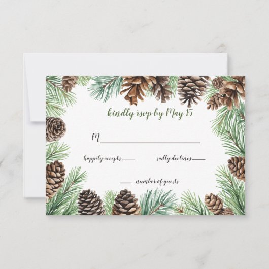 素朴針葉樹離れの松のコーン結婚の 出欠カード (正面)