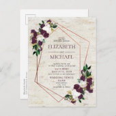 素朴銅の幾何学的ブルゴーニュ結婚ハガキ 案内ポストカード (正面/裏面)