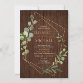 素朴銅幾何学木材ユーカリ結婚ス 招待状 (正面)