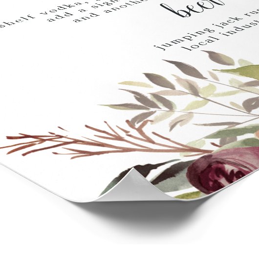 素朴開花の結婚バーメニュー記号 ポスター (角)