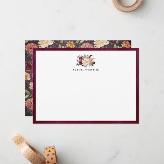 素朴開花パーソナライズされた文房具フラットカード ノートカード (正面/裏面インサイチュ)