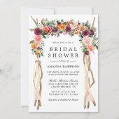 素朴開花ブルゴーニュ赤面フローラブライダルシャワー 招待状 (正面)
