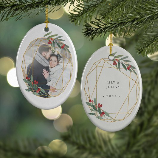 素朴開花初めてのクリスマス写真 セラミックオーナメント