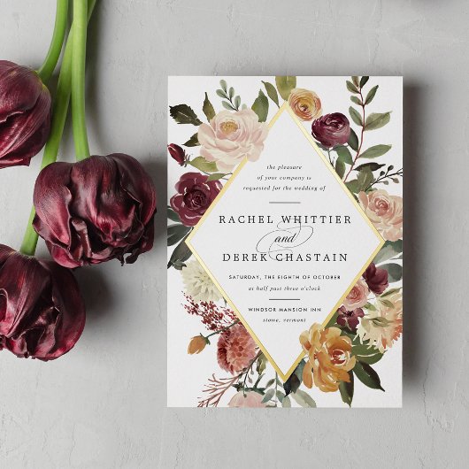 素朴開花幾何フローラ結婚 箔招待状