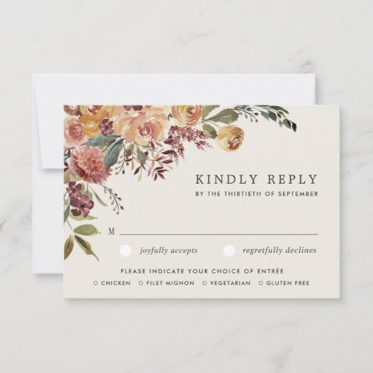 素朴開花水の色のフローラ結婚の食事の選択 出欠カード (正面)