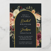 素朴開花水カラーフローラ結婚アーチ 箔招待状 (正面)