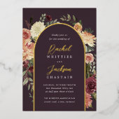 素朴開花水カラーフローラ結婚アーチ 箔招待状 (正面)