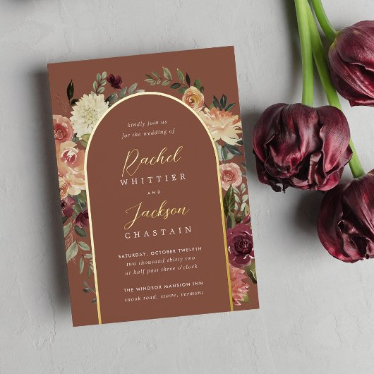素朴開花水カラーフローラ結婚アーチ 箔招待状