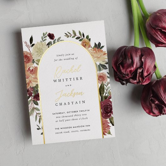 素朴開花水カラーフローラ結婚アーチ 箔招待状