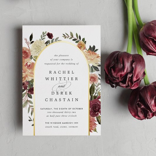 素朴開花水カラーフローラ結婚アーチ 箔招待状