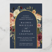 素朴開花水カラーフローラ結婚アーチ 箔招待状 (正面)