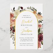 素朴開花水カラーフローラ結婚アーチ 箔招待状 (正面)