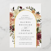 素朴開花水カラーフローラ結婚アーチ 箔招待状 (正面)