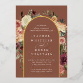 素朴開花水カラーフローラ結婚アーチ 箔招待状 (正面)