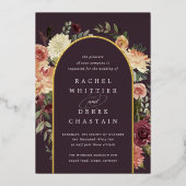 素朴開花水カラーフローラ結婚アーチ 箔招待状 (正面)