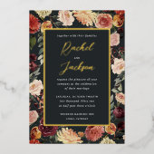 素朴開花水色フローラフレ結婚ーム 箔招待状 (正面)