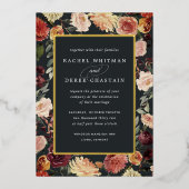 素朴開花水色フローラフレ結婚ーム 箔招待状 (正面)