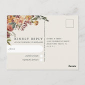 素朴開花水色フローラ結婚式RSVP ポストカード (裏面)