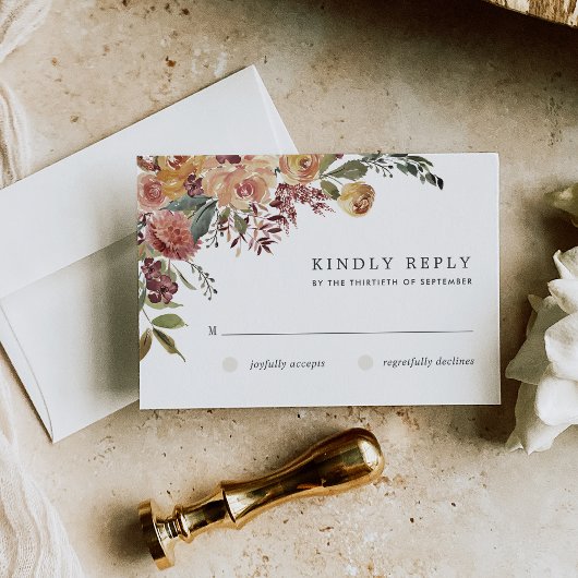 素朴開花水色フローラ結婚 出欠カード