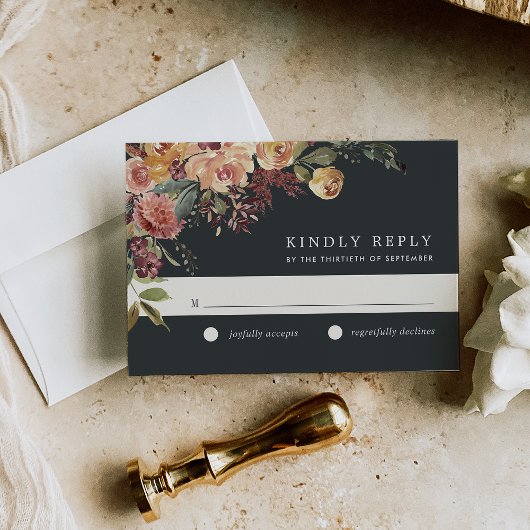 素朴開花水色フローラ結婚 出欠カード