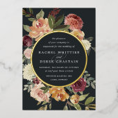 素朴開花水色フローラ結婚 箔招待状 (正面)