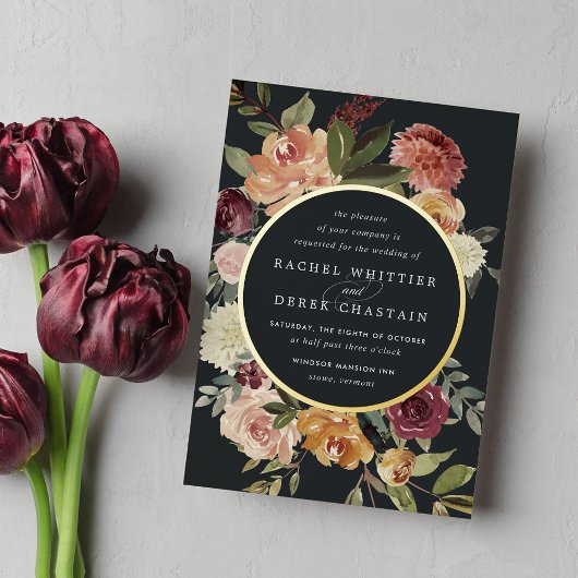 素朴開花水色フローラ結婚 箔招待状