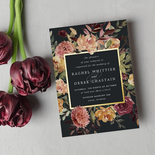 素朴開花水色フローラ結婚 箔招待状