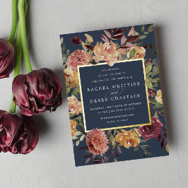 素朴開花水色フローラ結婚 箔招待状