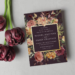 素朴開花水色フローラ結婚 箔招待状