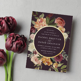 素朴開花水色フローラ結婚 箔招待状