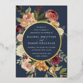 素朴開花水色フローラ結婚 箔招待状 (正面)