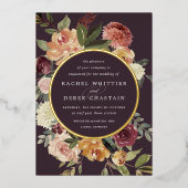 素朴開花水色フローラ結婚 箔招待状 (正面)