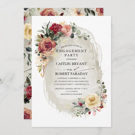 素朴開花秋婚約パーティ 招待状 (正面/裏面)