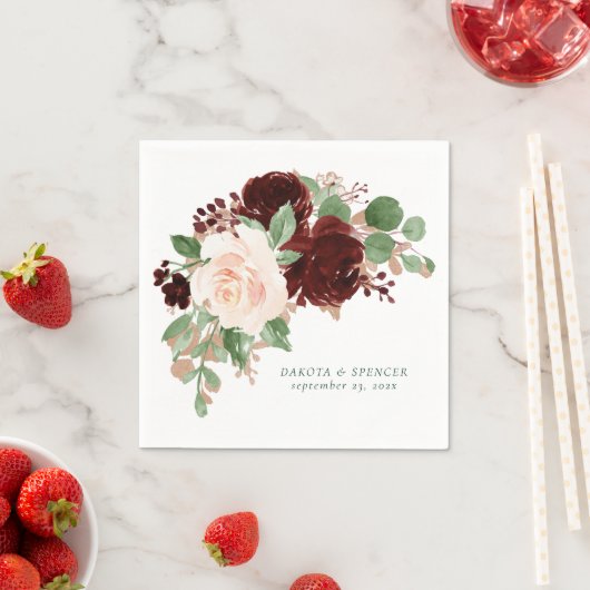 素朴開花 |テラコッタとマルサラレッドカスタム スタンダードカクテルナプキン (インサイチュ)