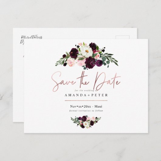 素朴開花、ブルゴーニュの花の保存日付 ポストカード (正面/裏面)